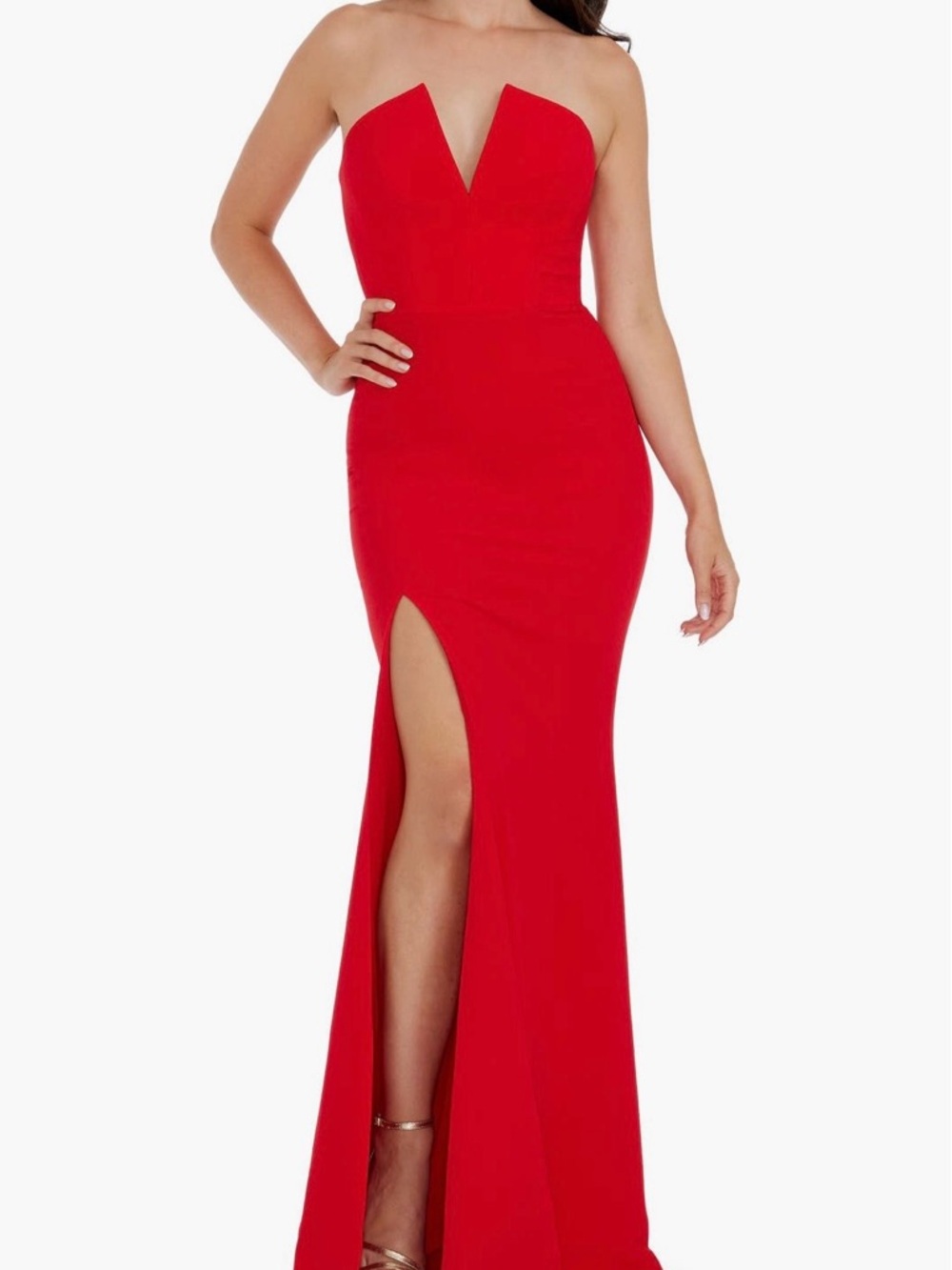 Dress the Population Strapless Red Evening Gown